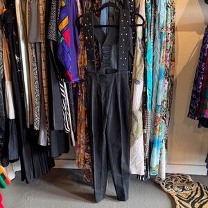 Vintage Jordache Black Denim Stud-Embellished Jumpsuit